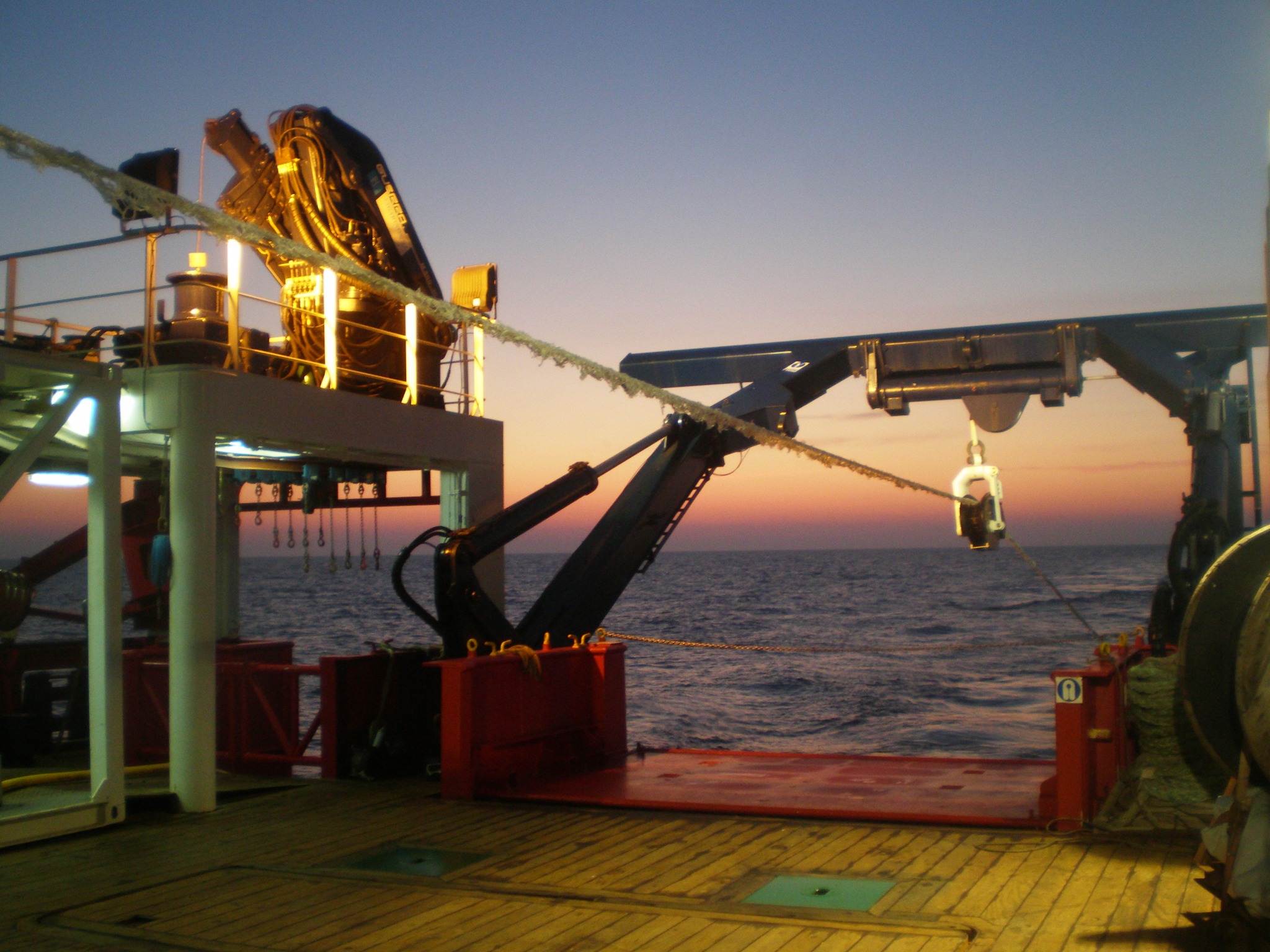 Marine seismic survey equipment at sea